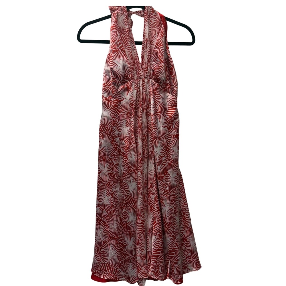 Harold's Red‎ and White Halter 100% Silk Dress Size 6
